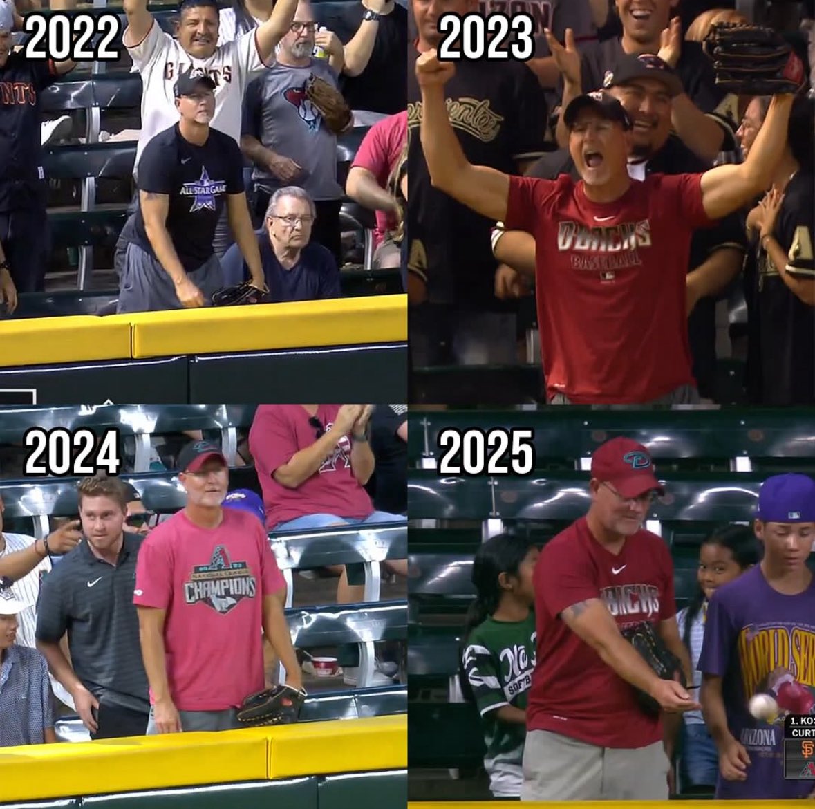 Aficionado de Arizona Diamondbacks en distintas interferencias durante juegos de MLB
