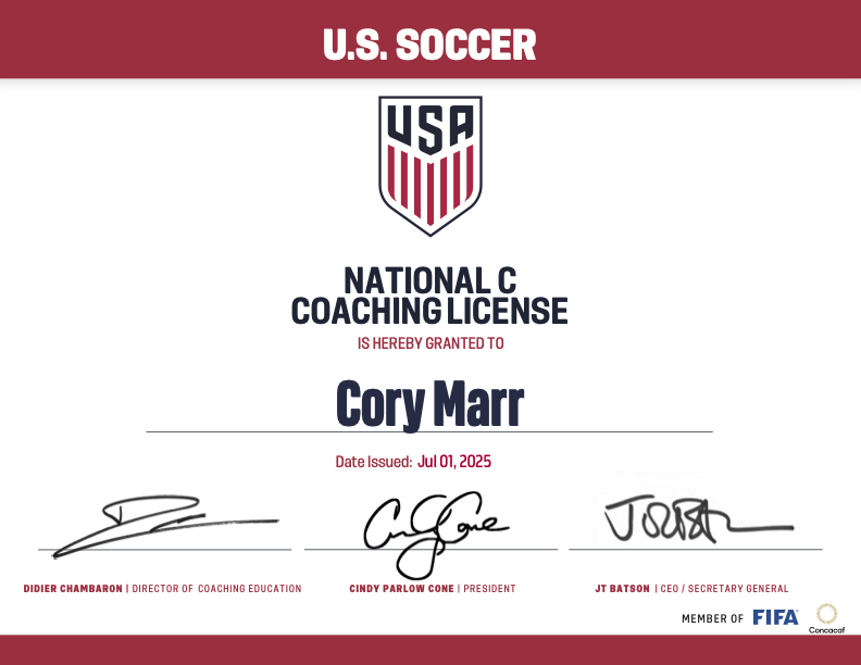 ✅ USSF C License complete!

Grateful for the growth, but even more grateful for the opportunity to serve the game and my players better.

“Each of you should use whatever gift you have received to serve others.” – 1 Peter 4:10