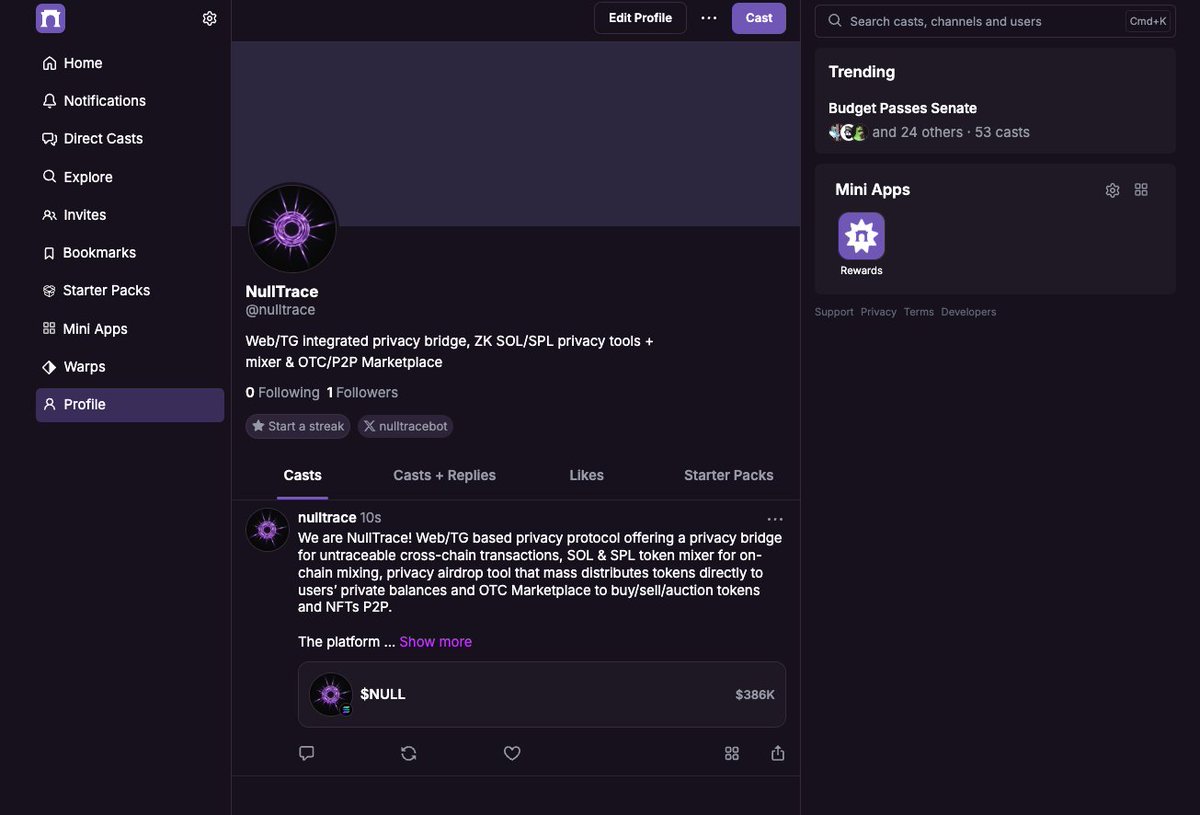 nulltracebot's tweet image. Hey @farcaster_xyz we&apos;re on you 💜

farcaster.xyz/nulltrace