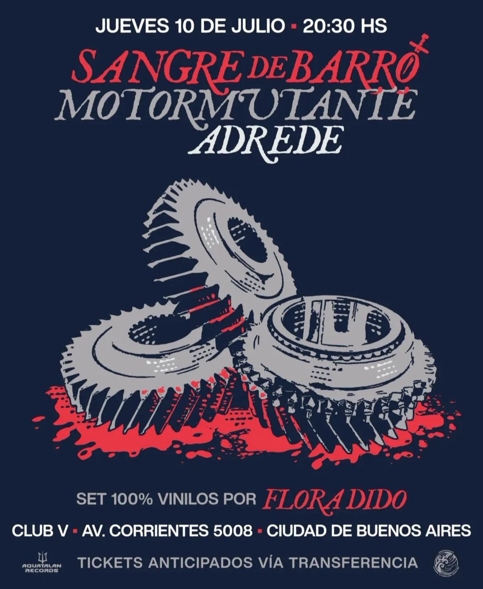 👉🏻 Sangre de Barro, Motor Mutante y Adrede
📍Club V, CABA. 

🎟️ agenden y compren entradas para este show (recomiendo!!) >> agendade.com.ar/show/sangre-de…