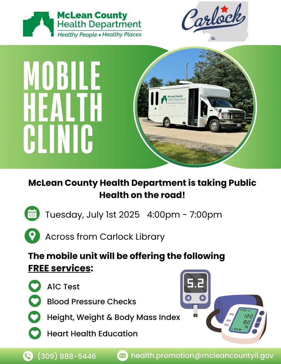 Come see us TODAY in Carlock!! To see our full schedule, visit: mcleancountyil.gov/2039/Mobile-He…
