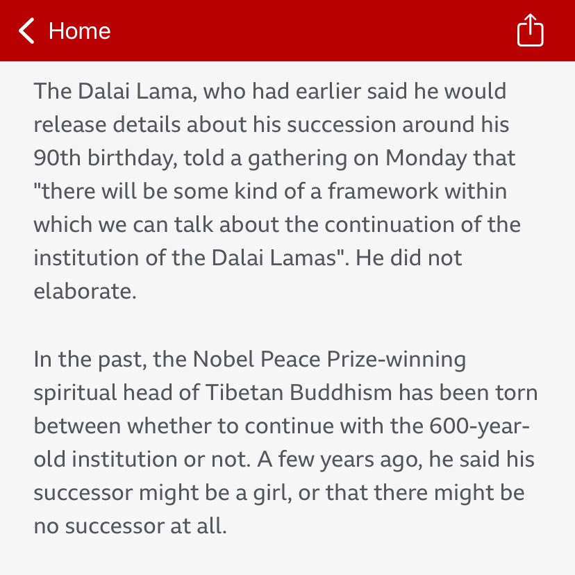 centrist(ish) lady (@uokayhun) on Twitter photo I think this might have been a third mention <a href="/secondmentions/">Second Mentions</a> but surely “Nobel Peace Prize-winning spiritual head of Tibetan Buddhism” deserves a bit of recognition.
Will Dalai Lama reveal succession plan as he turns 90? bbc.com/news/articles/… I think this might have been a third mention <a href="/secondmentions/">Second Mentions</a> but surely “Nobel Peace Prize-winning spiritual head of Tibetan Buddhism” deserves a bit of recognition.
Will Dalai Lama reveal succession plan as he turns 90? bbc.com/news/articles/…