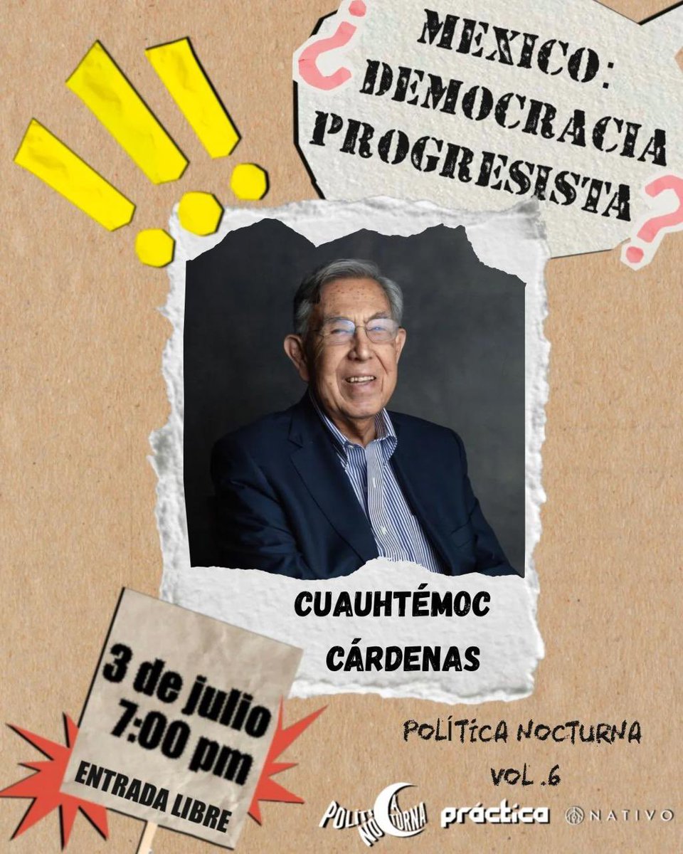 Práctica: Laboratorio para la Democracia (@practica_lab) on Twitter photo Política Nocturna se viene con todo ❤️🔥
Nos vemos este jueves con <a href="/luisffernandez/">Luis F. Fernández</a> <a href="/c_cardenas_s/">Cuauhtémoc Cárdenas</a> <a href="/vannessarr/">Vanessa Romero Rocha</a> <a href="/NashieliRamirez/">Nashieli Ramirez</a> para hablar sobre la democracia en México 🤔
🗓️3 de julio
⏰7 PM
📍 Espacio Nativo
🎟️ Registro eventbrite.com/e/politica-noc… Política Nocturna se viene con todo ❤️🔥
Nos vemos este jueves con <a href="/luisffernandez/">Luis F. Fernández</a> <a href="/c_cardenas_s/">Cuauhtémoc Cárdenas</a> <a href="/vannessarr/">Vanessa Romero Rocha</a> <a href="/NashieliRamirez/">Nashieli Ramirez</a> para hablar sobre la democracia en México 🤔
🗓️3 de julio
⏰7 PM
📍 Espacio Nativo
🎟️ Registro eventbrite.com/e/politica-noc…