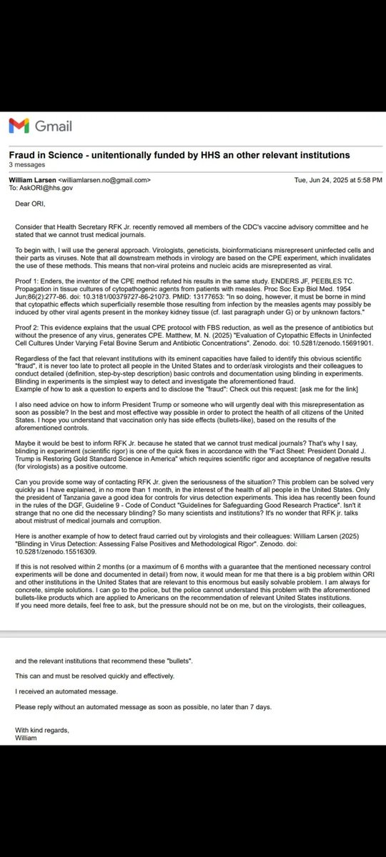 DOGE_VIROLOGY's tweet image. Super! I am asking the NIH to pay attention to the fact that all virologists misrepresent healthy cells/parts as viruses. For more info, ask ORI or read in the pictures. Do not allow such an important matter to be ignored.