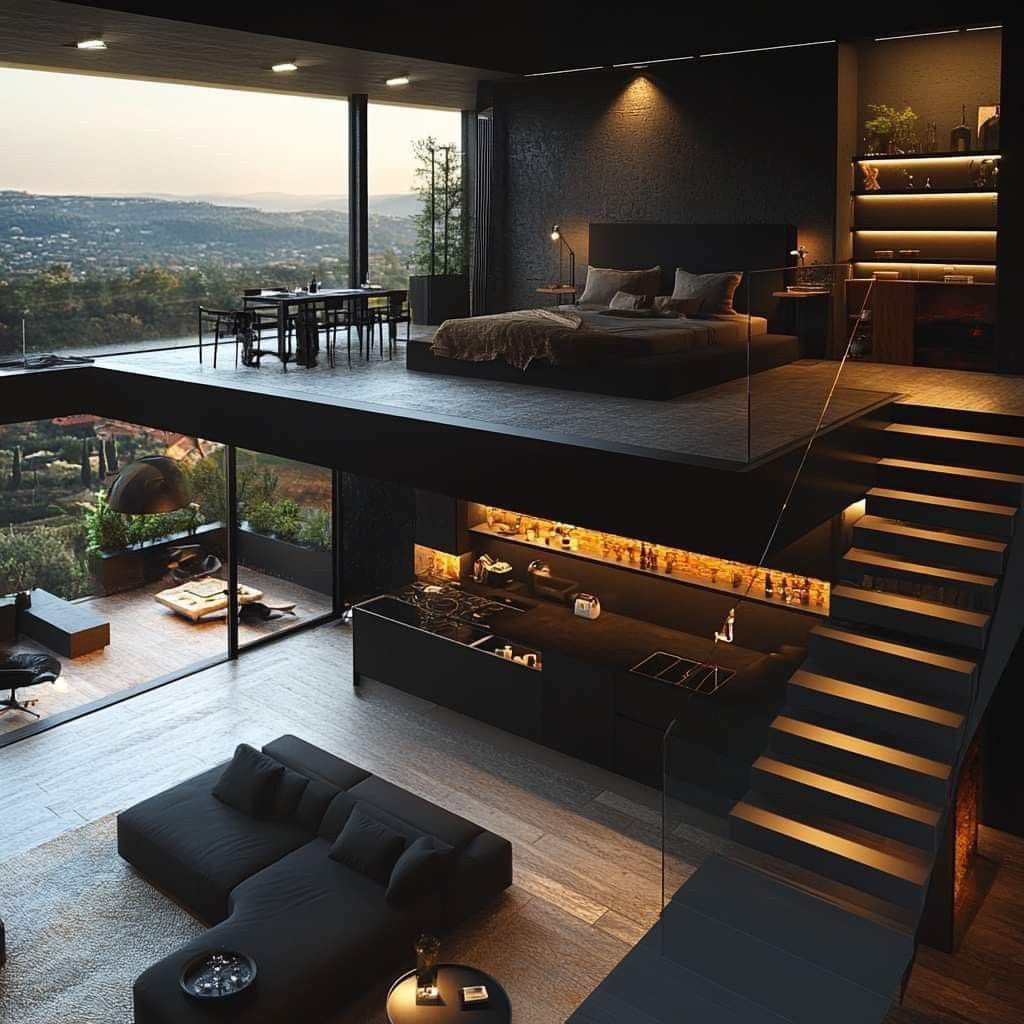 Black interior design.