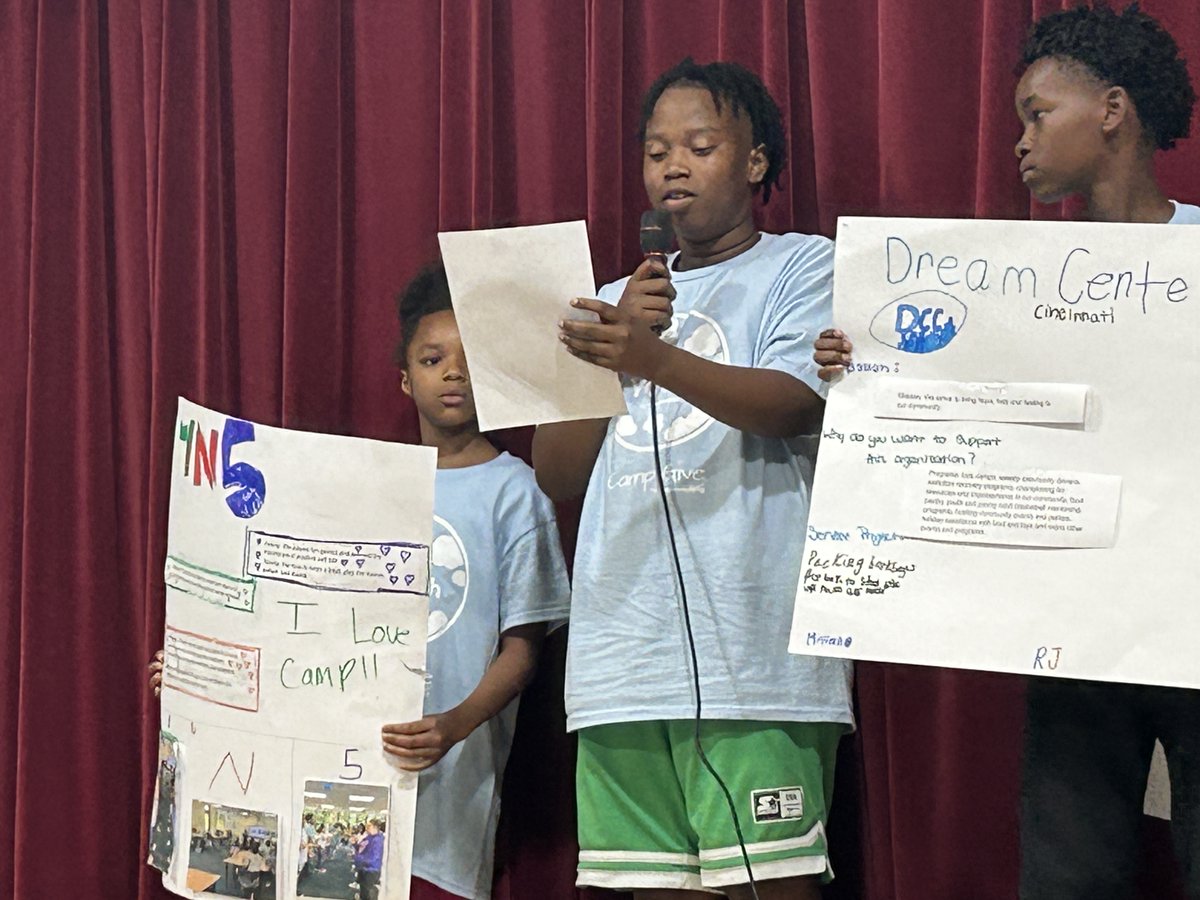 MagnifiedGiving's tweet image. camp give kicked off last month in partnership with UpSpringCincy 💙

students explored youth philanthropy, gave real grants, and led with heart.

shoutout to Ameccuh, a DePaul work-study student, for supporting these future changemakers 🙌
#CampGive #YouthPhilanthropy