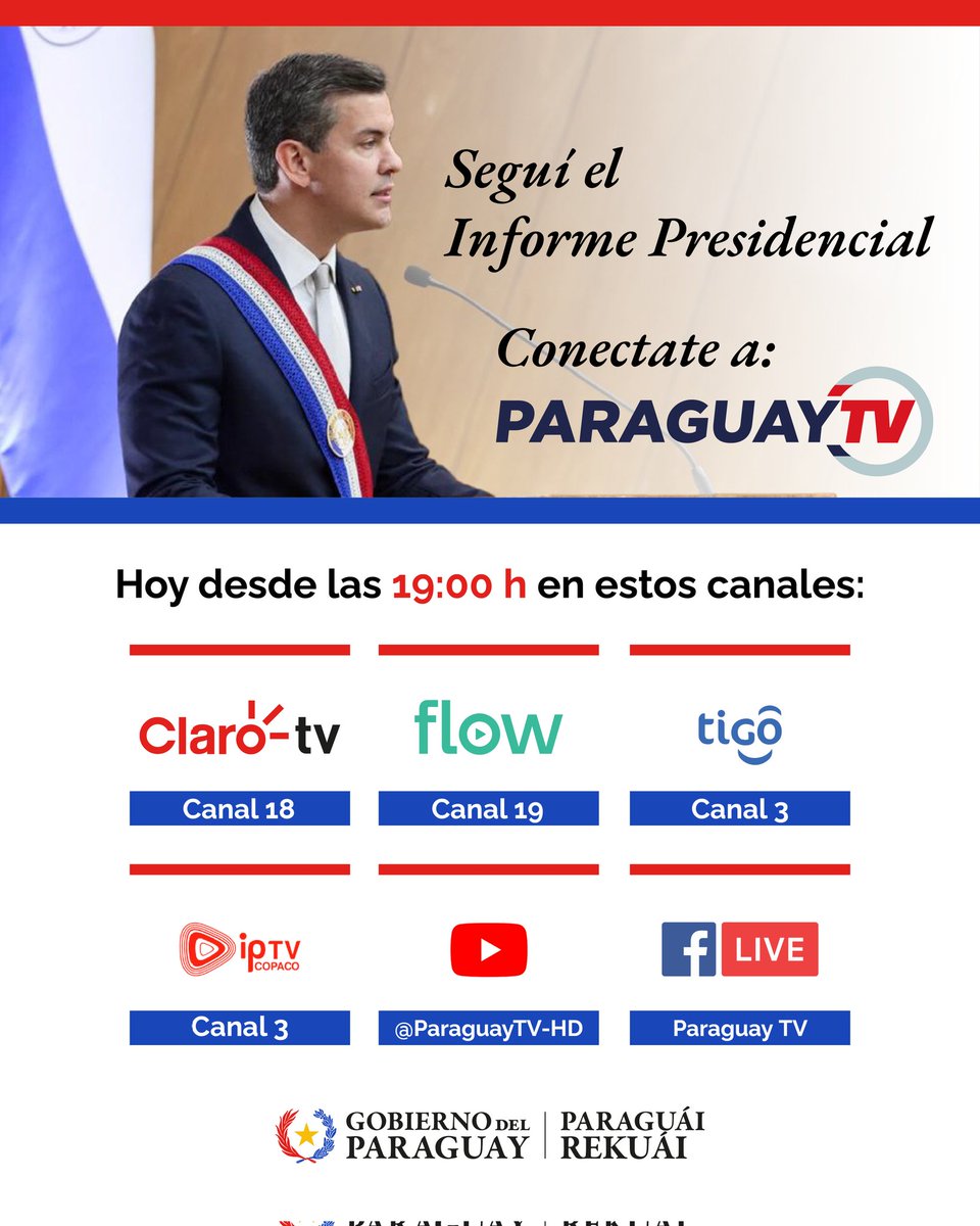 Acompañamos una gestión que es de todos 💪🏼🇵🇾 conectándonos hoy a Paraguay TV.

 #InformePresidencial2025