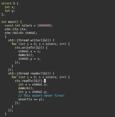 I wrote a toy software transactional memory implementation using the reflection proposal: