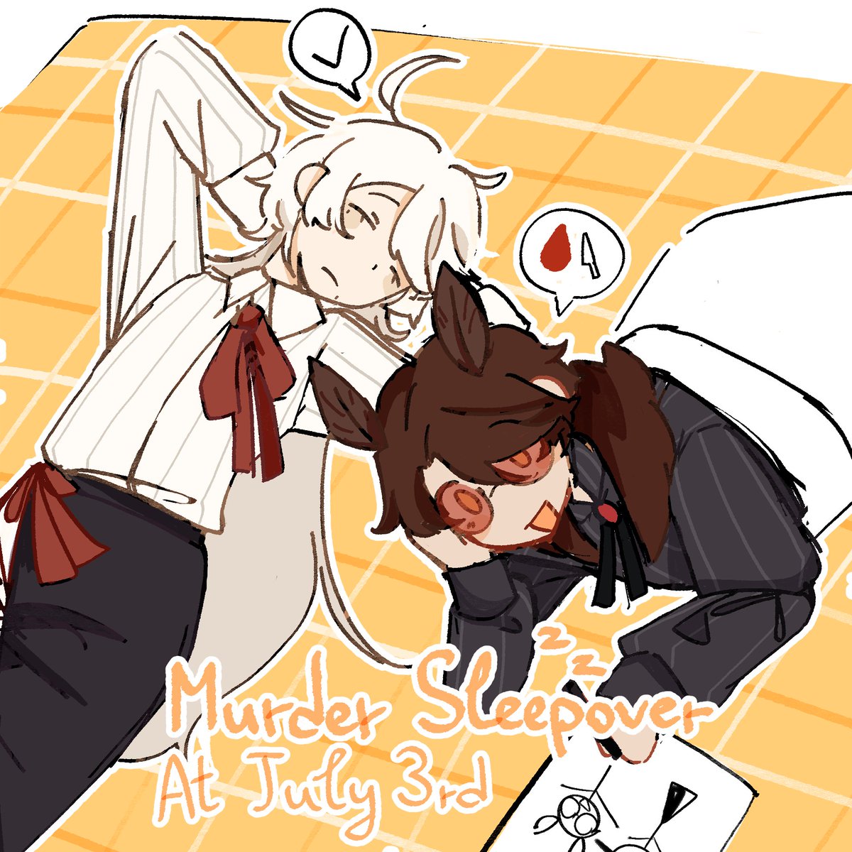KaloscopeSMP's tweet image. Make sure to have your invitations ready!~ "The Super Mega Lovely and Perfect Murder Slumber Party!" is coming soon! I wonder what plans these two will come up with..? Watch on VTmothmono July 3rd, at these times 1PM CST; 11AM PST and 6PM GMT!