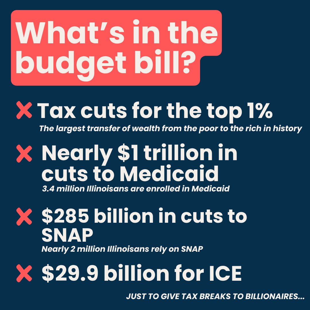CitizenActionIL's tweet image. Today, the Senate passed Trump&apos;s &apos;One Big Beautiful Bill&apos; by a vote of 51-50. This bill will hurt Americans and Illinoisans alike.

As the bill heads back to the House, we demand Illinois Rep. Bost, LaHood, and Miller KILL THE BILL! Call the Capitol switchboard: (202) 224-3121