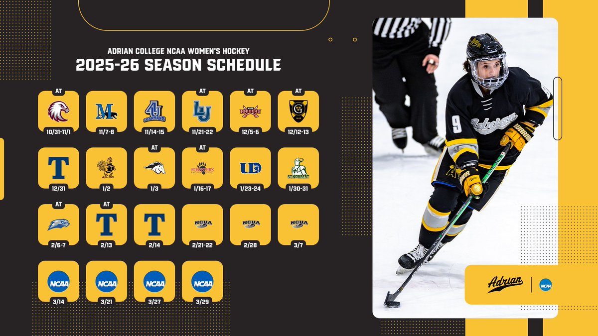 Adrian College Athletics (@adrianbulldogs) on Twitter photo The <a href="/AdrianWHockey/">Adrian W Hockey</a> team loads up with a strengthened schedule for the 2025-26 season
📰tinyurl.com/5yday23k
#D3hky #d3hockey #GDTBAB The <a href="/AdrianWHockey/">Adrian W Hockey</a> team loads up with a strengthened schedule for the 2025-26 season
📰tinyurl.com/5yday23k
#D3hky #d3hockey #GDTBAB