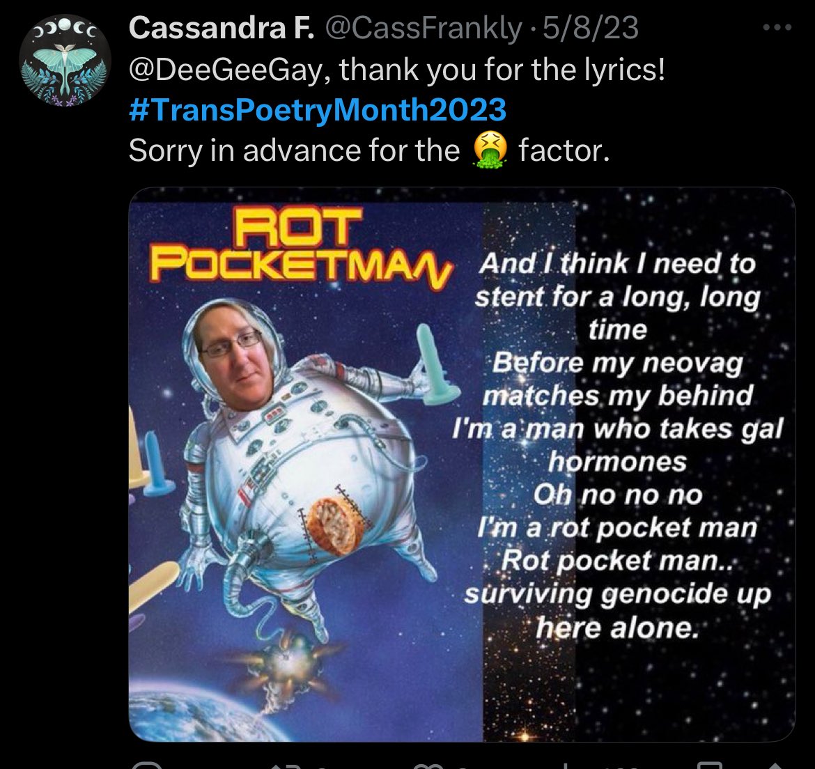 CassFrankly's tweet image. Throwback from TransPoetryMonth2023. 😂 I thought I'd lost it forever