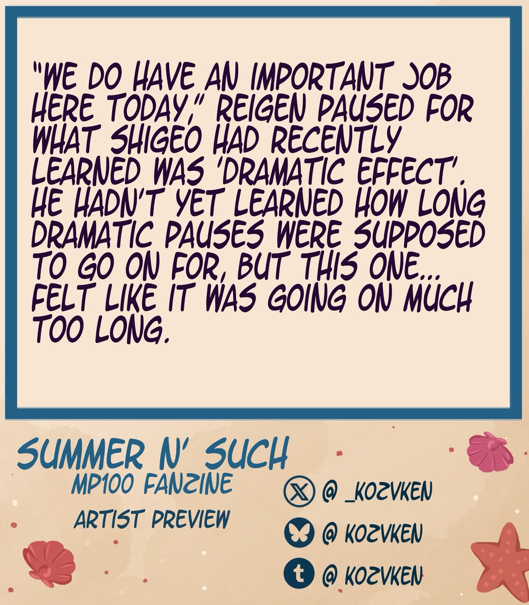 summersnsuch's tweet photo. ARTIST SPOTLIGHT
Next up we have: @_kozvken 

“hii i'm vivi! i luv rotting my brain with anime &amp; dungeons and dragons podcasts! i also luv women &amp; skz. 🫶” 

Preorders are open! Link in bio ☀️

#mp100 #fanzine https://t.co/akyZ6DSg9F