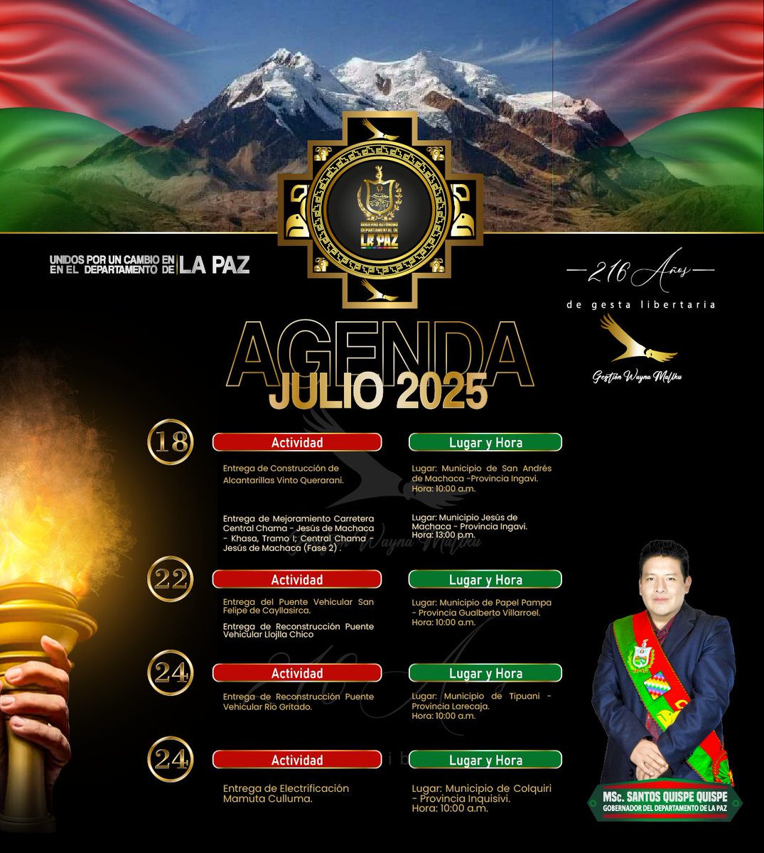 #Último | 216 años de la Gesta Libertaria, Gobernación de #LaPaz presenta la agenda de actividades para este mes de julio.

#SantosQuispe
#ElAlto 
#LoÚltimo
#Ahora