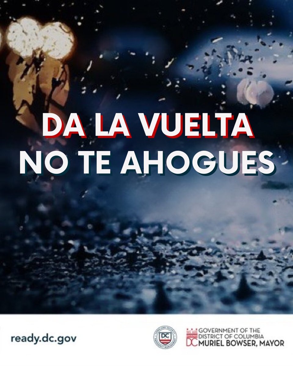 ¡Atención, DC! El Servicio Nacional de Meteorología emitió una Alerta de Inundación vigente hasta las 6 p.m.
Si te encuentras con calles inundadas, da la vuelta, no te arriesgues. 🌧️
#ReadyDC