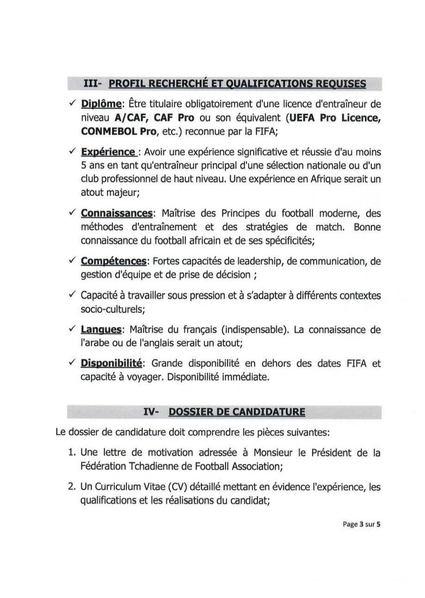 saotchad_'s tweet photo. La Fédération Tchadienne de Football Association(FTFA) lance un appel à candidatures pour le poste de sélectionneur de  l'équipe nationale de football sénior "les SAO ".
Pour toute information complémentaire 👇👇 https://t.co/GuFmwe7yjo