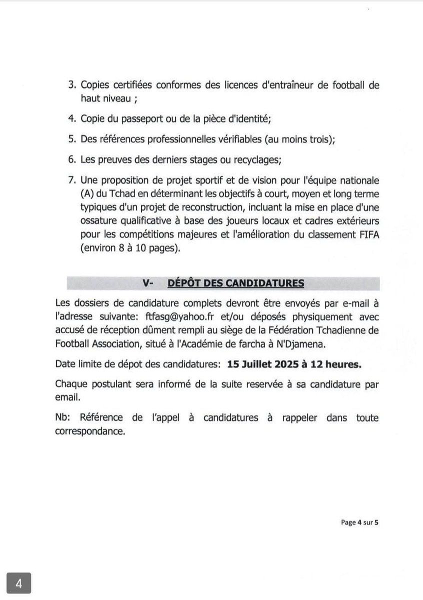 saotchad_'s tweet photo. La Fédération Tchadienne de Football Association(FTFA) lance un appel à candidatures pour le poste de sélectionneur de  l'équipe nationale de football sénior "les SAO ".
Pour toute information complémentaire 👇👇 https://t.co/GuFmwe7yjo