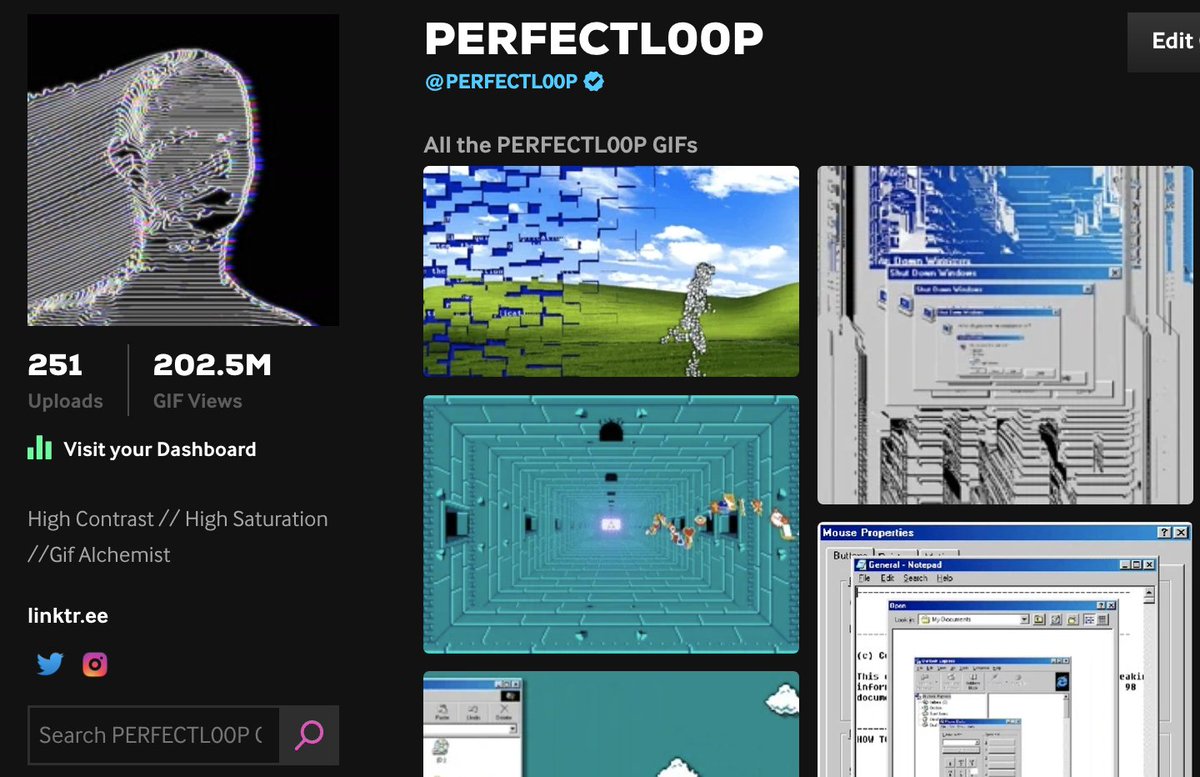 ░ perfectloop.tez.░ (@perfectl00p) on Twitter photo up to 200 mil views on giphy 🔥 - and was invited to the Museum of GIPHY Artists ... 
so we'll see what its like  when that happens up to 200 mil views on giphy 🔥 - and was invited to the Museum of GIPHY Artists ... 
so we'll see what its like  when that happens