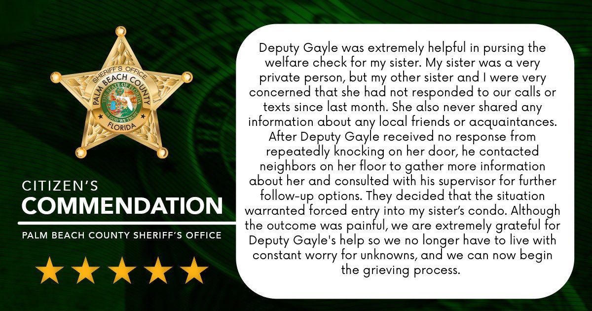 Deputy Gayle recently went above and beyond during a welfare check, helping a grieving family find answers and peace after losing contact with their loved one. While the outcome was heartbreaking, his persistence and professionalism gave the family the clarity they needed. We