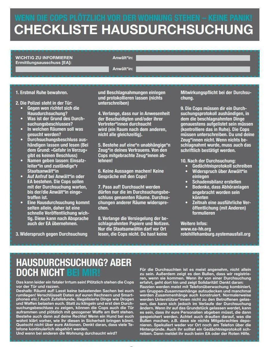 Immer vorbereitet sein (gern ausdrucken und zusammen mit Rechtshilfe-Kontakt stets griffbereit haben)!