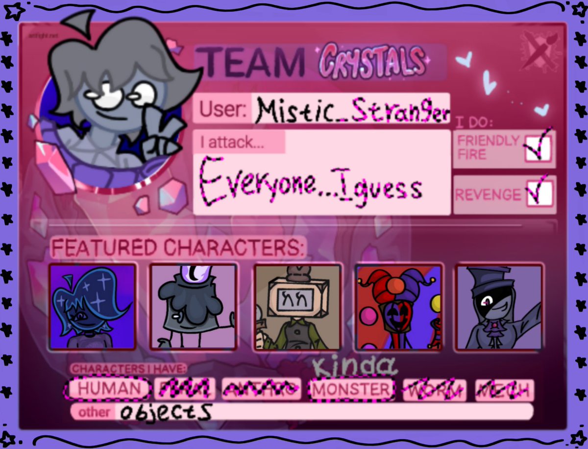 LIBERTY40053584's tweet image. Well i will try #artfight of this year, so...Good time for everybody!)

artfight.net/~Mistic_Dude
My link - if someone wanna attack me
#Artfightteamcrystals