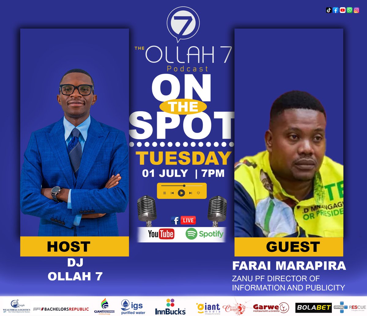 Tonight at 7pm we are hosting the Director of information and publicity for Zanu Pf, Mr Farai Marapira. Wet going to talk about all pressing issues within the party, don’t miss out!! 🔥