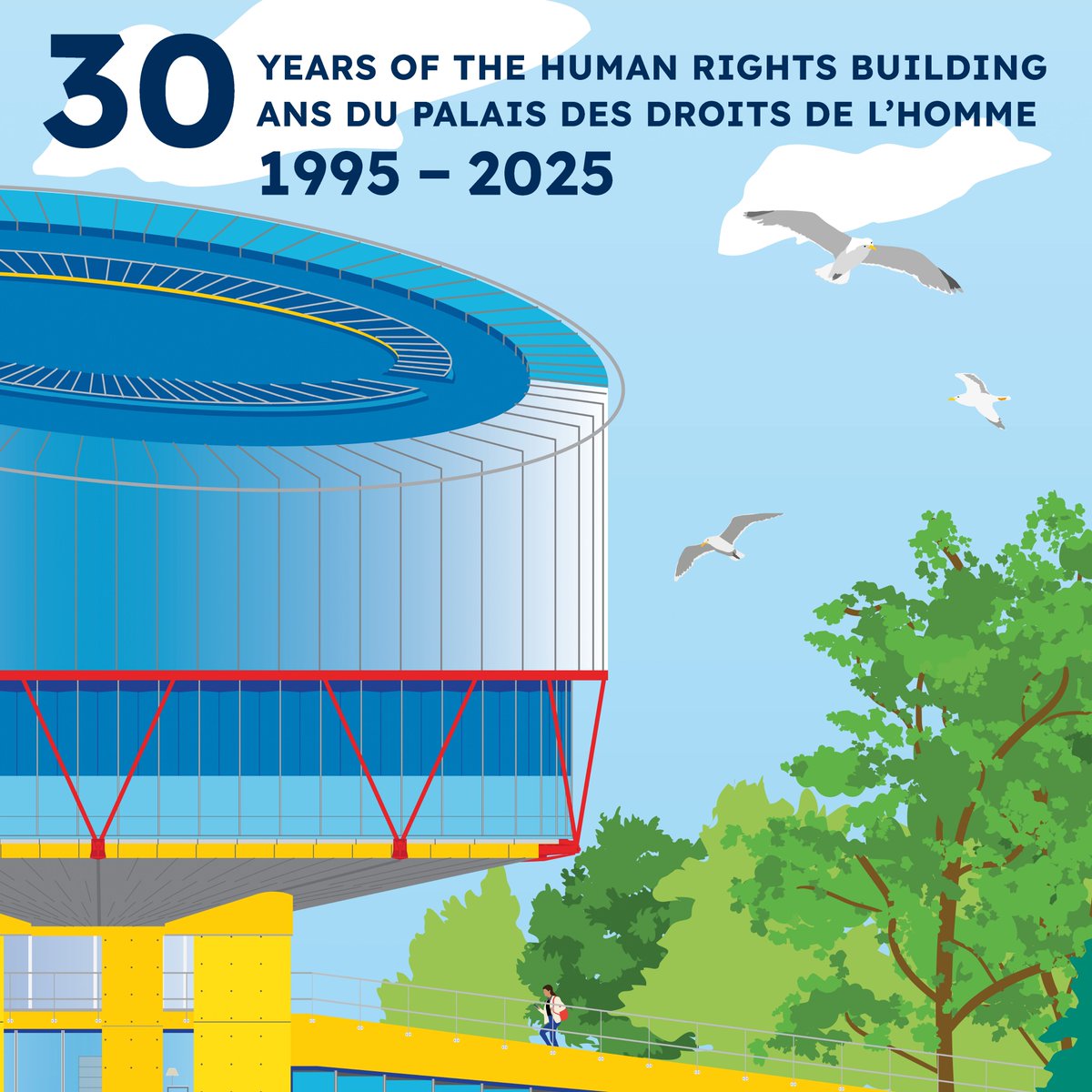 Célébration des 30 ans du Palais des droits de l’homme – le siège de la Cour – à travers:
🟢7 panneaux évoquant son architecture, sa conception et son symbolisme
🟢Une série de photos – « 30 ans en 30 photos » – retraçant l’histoire du Palais depuis son origine jusqu'à nos jours.