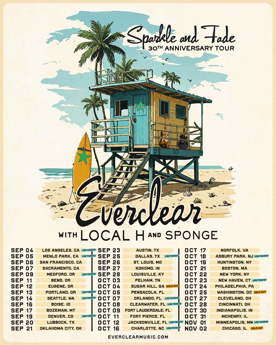 We're just about two months away from the start of our Sparkle and Fade 30th Anniversary Tour with Local H and Sponge. We just added a special Halloween show at The Vixen in McHenry, IL to the tour. Tickets go on sale this Thursday at 10am local.