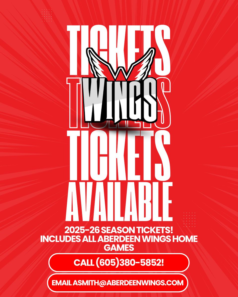 Aberdeen Wings (@aberdeenwings) on Twitter photo Our Main Camp is next week, which means the Regular Season is getting closer and closer!
Have you gotten your Season Tickets yet?
Be sure to get on contact with us today by calling (605)380-5852 or emailing asmith@aberdeenwings.com!
#WingsWay #LETSGOWINGS #NAHL Our Main Camp is next week, which means the Regular Season is getting closer and closer!
Have you gotten your Season Tickets yet?
Be sure to get on contact with us today by calling (605)380-5852 or emailing asmith@aberdeenwings.com!
#WingsWay #LETSGOWINGS #NAHL