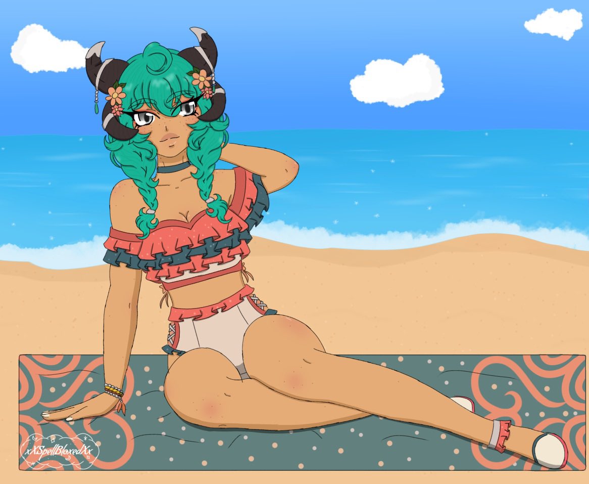 SBloxed's tweet photo. Summer is finally here! Here’s Cercei enjoying the sun at the beach! 🩵 
#RWBY #RWBYOC #ArtistOnTwitter https://t.co/UfoMdHF08g
