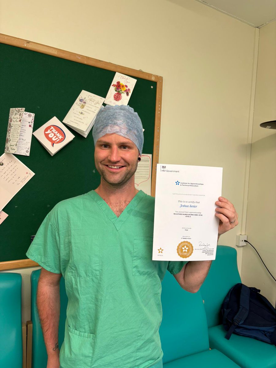 Congratulations to Josh who has completed his nursing apprenticeship with us here at Barnsley and is now working as a nurse in theatres👏