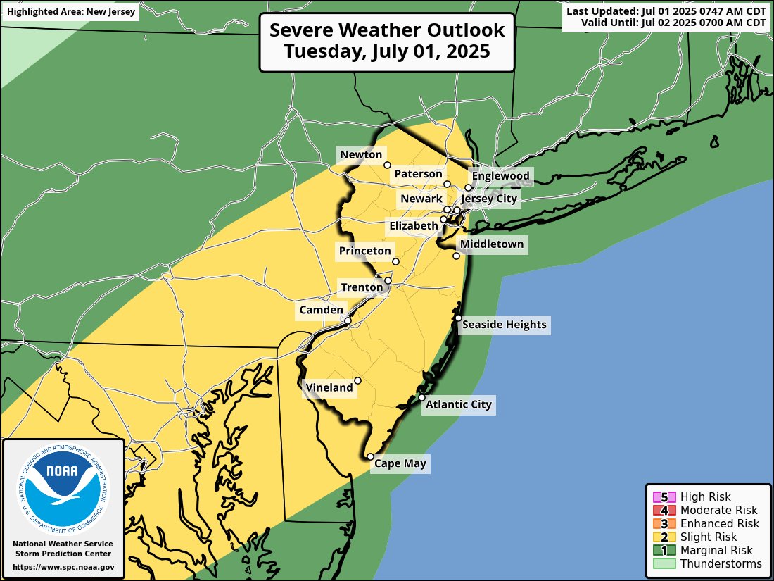 SPC has placed parts of our area in a Level 2/5 (Slight) Risk for severe thunderstorms later this afternoon and tonight. Some of these could be loud. We'll be watching closely over the next few hours and will have further updates as storms develop.