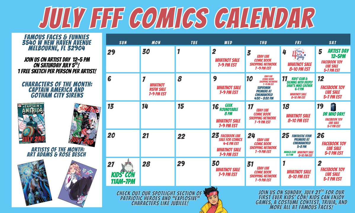 Here's what's going on in July at Famous Faces!