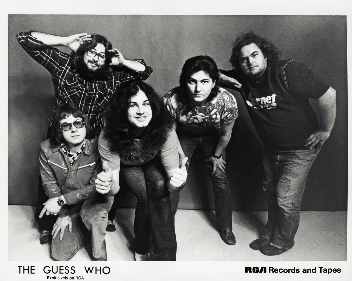 theguesswho's tweet image. Havin' a little bit of fun during yet another photo shoot for RCA. Left to right...Peterson, Wallace, Cummings, McDougall, Winter