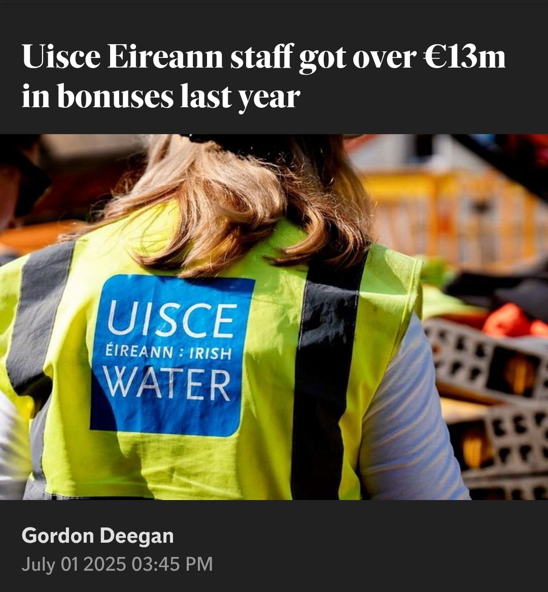 Quangoed 

Uisce Eireann staff got over €13m in bonuses last year

The report also reveals that the number of employees earning over €100,000 last year totalled 421, which was an increase of 77 on the number in in that earning bracket in 2023.

#IrishWater #HowIrelandWorks