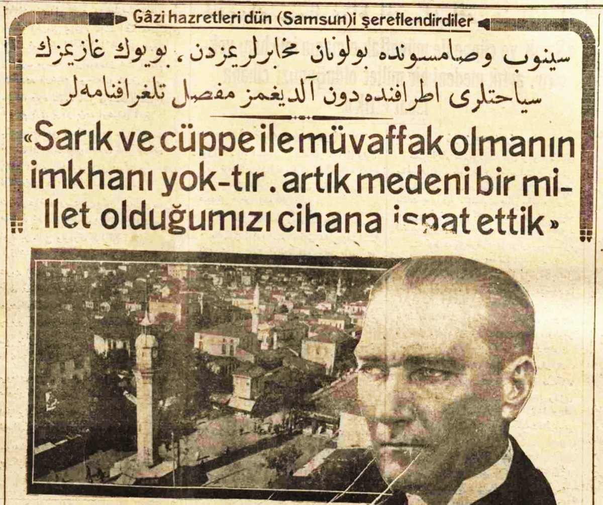 kronikkdokuman's tweet photo. ''Sarık ve cübbe ile muvaffak olmanın imkanı yoktur. Artık medeni bir millet olduğumuzu cihana ispat ettik''

- Gazi Mustafa Kemal (1928)