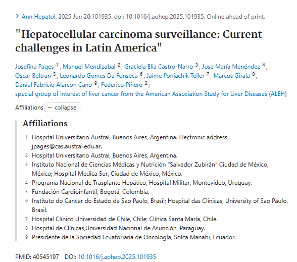 INCMNSZ_DirInv's tweet image. Hallazgos sobre la vigilancia del carcinoma hepatocelular: Desafíos actuales en América Latina. Participación del @incmnszmx , Graciela Elia Castro Narro y cols.