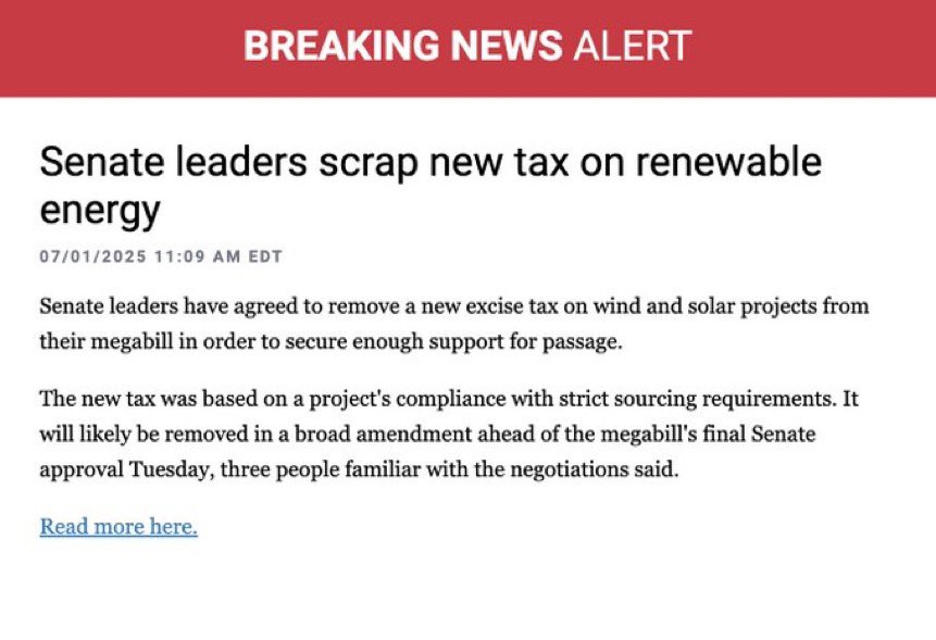 Armand Domalewski (@armanddoma) on Twitter photo 🚨 THE TAX ON RENEWABLES IS OUT OF THE BILL 🚨 🚨 THE TAX ON RENEWABLES IS OUT OF THE BILL 🚨