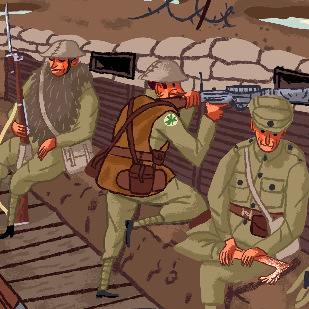 AlanDunneDraws's tweet photo. Today, July 1st, marks the anniversary of the Battle of the #Somme in 1916. #Irish soldiers suffered heavy losses throughout it all (36th, 16th &amp; 10th divisions). Read more about it all in The Great Irish History Book written by @MylesDungan1 &amp; illustrated by me! @gillbooks📚 https://t.co/K2awIeXM5s