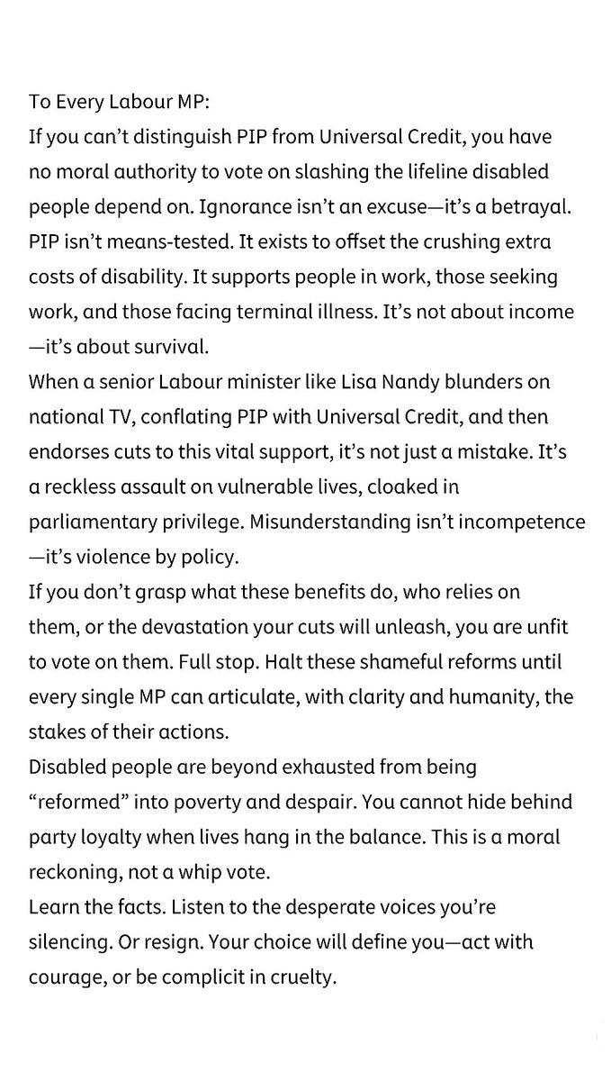 <a href="/Shrink_at_Large/">Dr Jay Watts</a> I just tweeted this. “No time for Labour MPs to wimp out by abstaining or voting for self preservation, they need to show the disabled in their constituency’s that they support them. And remember who it is they work for.”