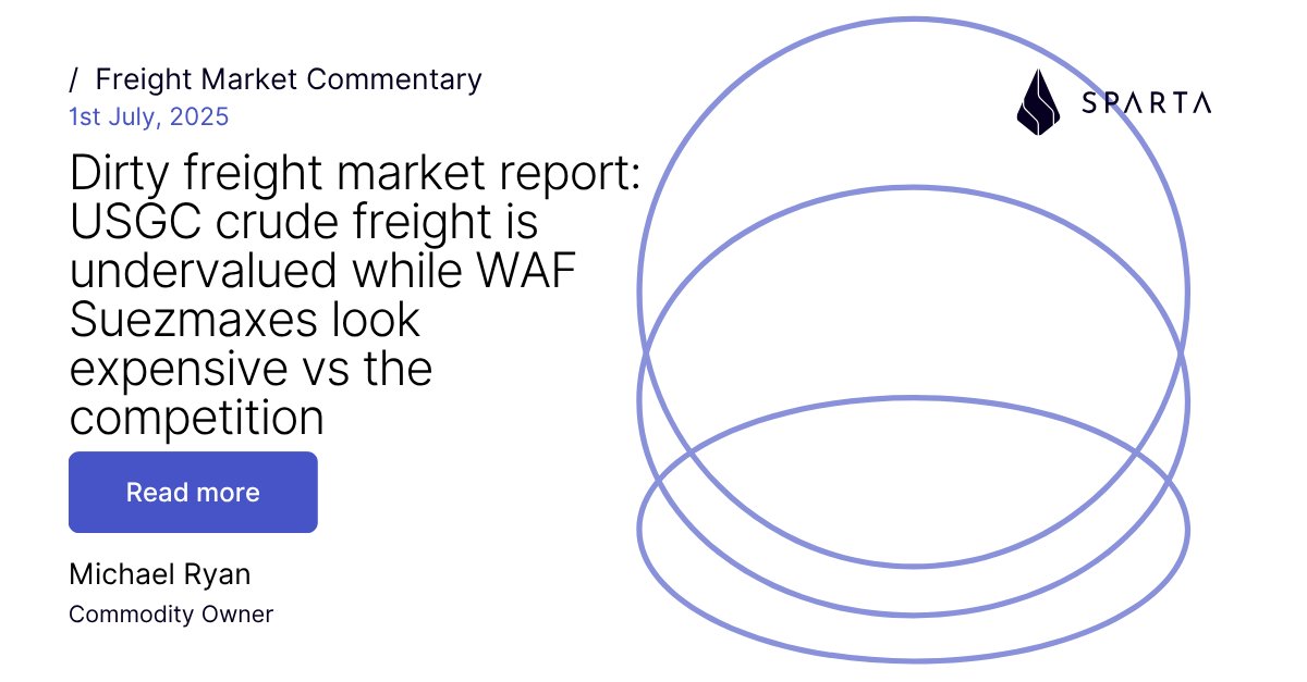 ⚓ Dirty Freight Market Report: USGC crude freight undervalued while WAF Suezmaxes are overpriced.

The freight market is balancing out. While the USGC crude freight looks undervalued, WAF Suezmaxes are finding themselves on the expensive side when compared to global competition.