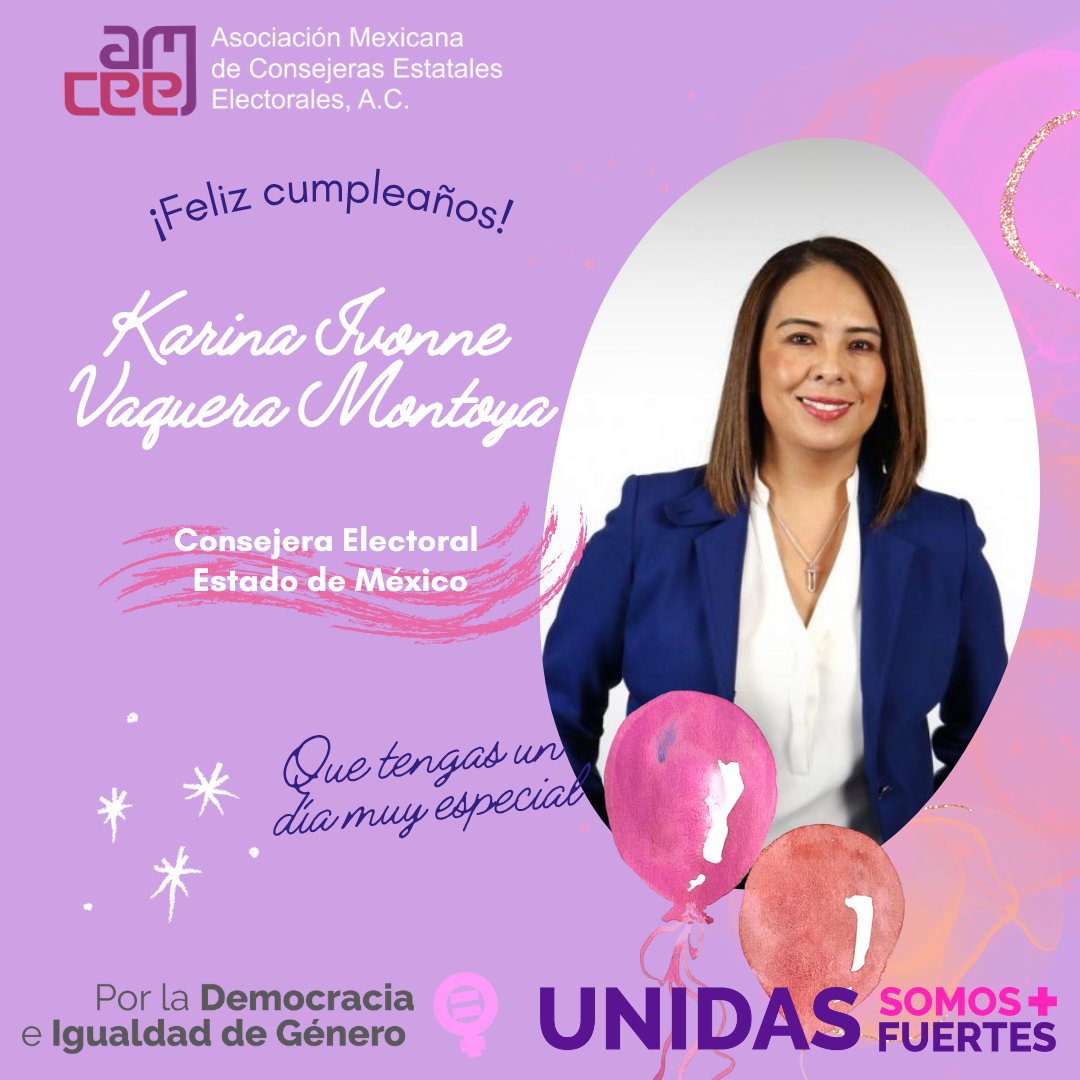 #Hoy celebramos el cumpleaños de <a href="/karina_vaquera/">Karina Vaquera</a>  Consejera Electoral del <a href="/IEEM_MX/">IEEM</a> 

¡Felicidades! Que este nuevo año de vida esté lleno de logros y momentos inolvidables 🥳