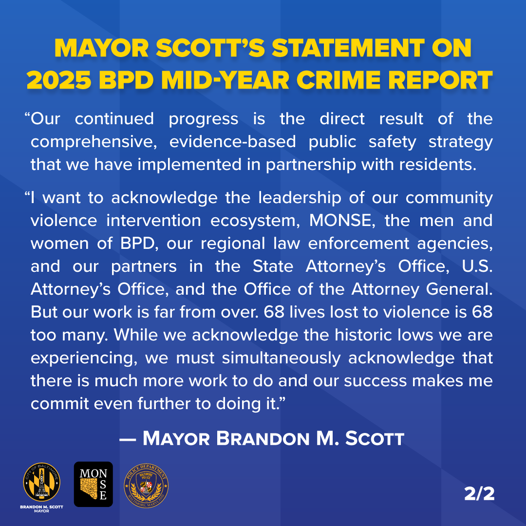MayorBMScott's tweet image. As of this morning, homicides are down 27.7% and nonfatal shootings are down 19.6% compared to this time last year.
Our continued progress is the direct result of the comprehensive, evidence-based public safety strategy that we have implemented in partnership with residents.