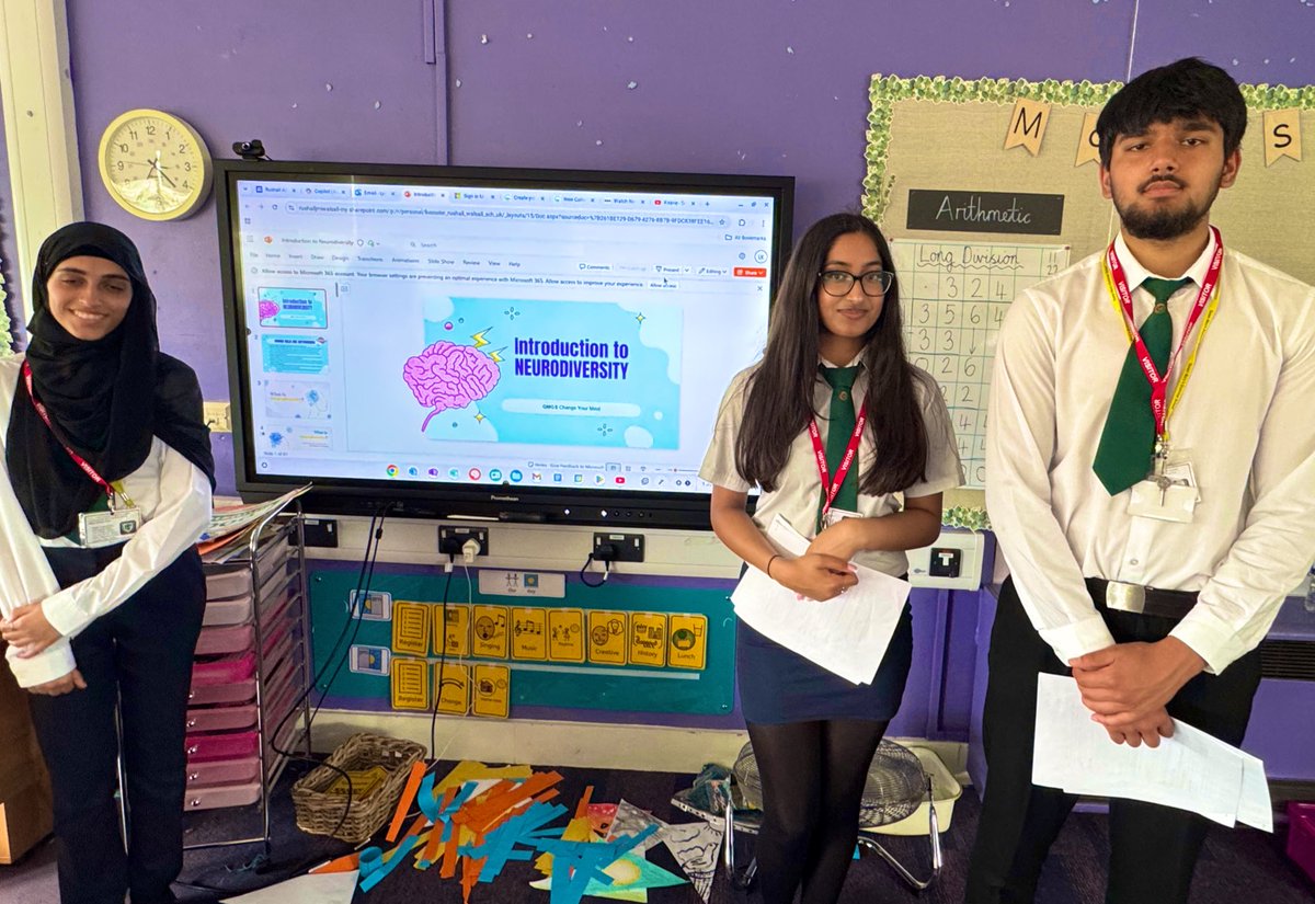 QMGS_CYM's tweet image. CYM Diversity Team were at our Mercian Trust @RushallPrimary school today,delivering an interactive workshop on Neurodiversity!This session was lead by a former pupil;Madiha presenting with Muhammad & Mya.Lots of useful facts & ways to support others were shared with the Yr 6’s🤩