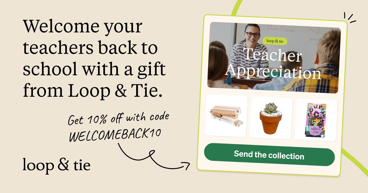 Back-to-school season is here! Show your teachers and staff how much they’re appreciated with personalized gifts they’ll love 🎉📷. We’re using loopandtie.com to send meaningful, customizable gifts, and right now, you can save 10% with promo code WELCOMEBACK10. Let me