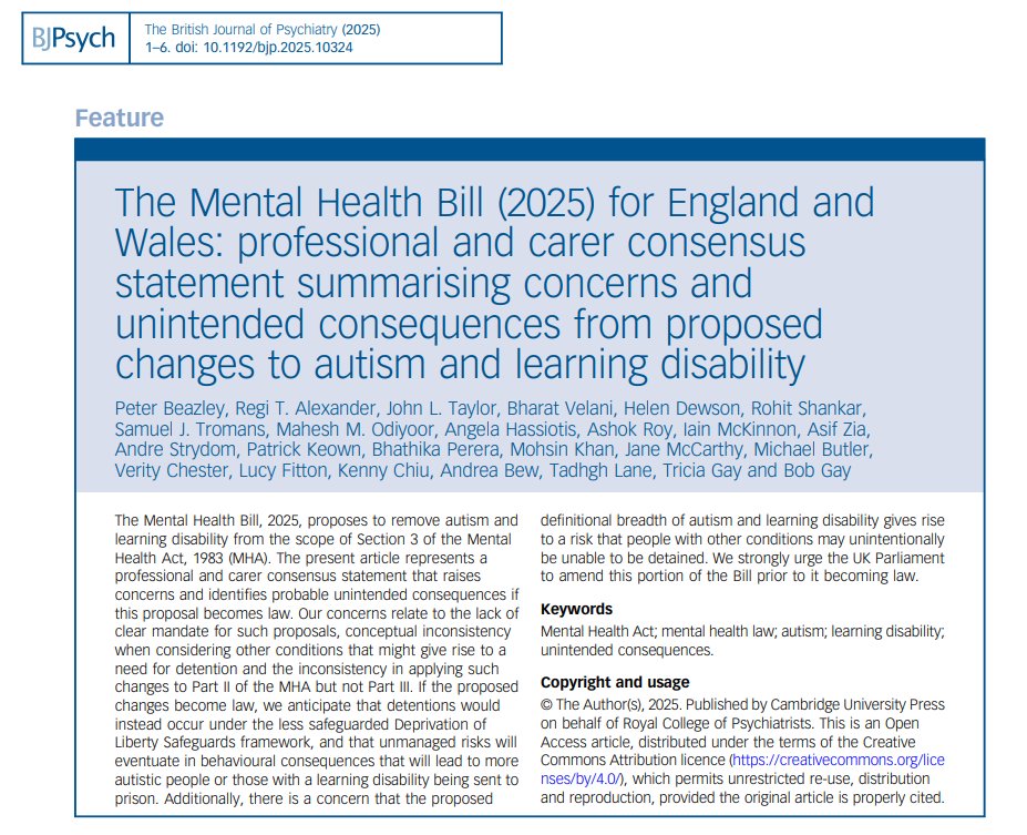 RADiANTCRG's tweet image. We are very honoured to be part of the professional and carer consensus statement regarding proposed changes to the Mental Health Act coproduced with our RADiANT experts by experience led by Dr Peter Beazley @uniofeastanglia. Freely available from: cambridge.org/core/journals/…