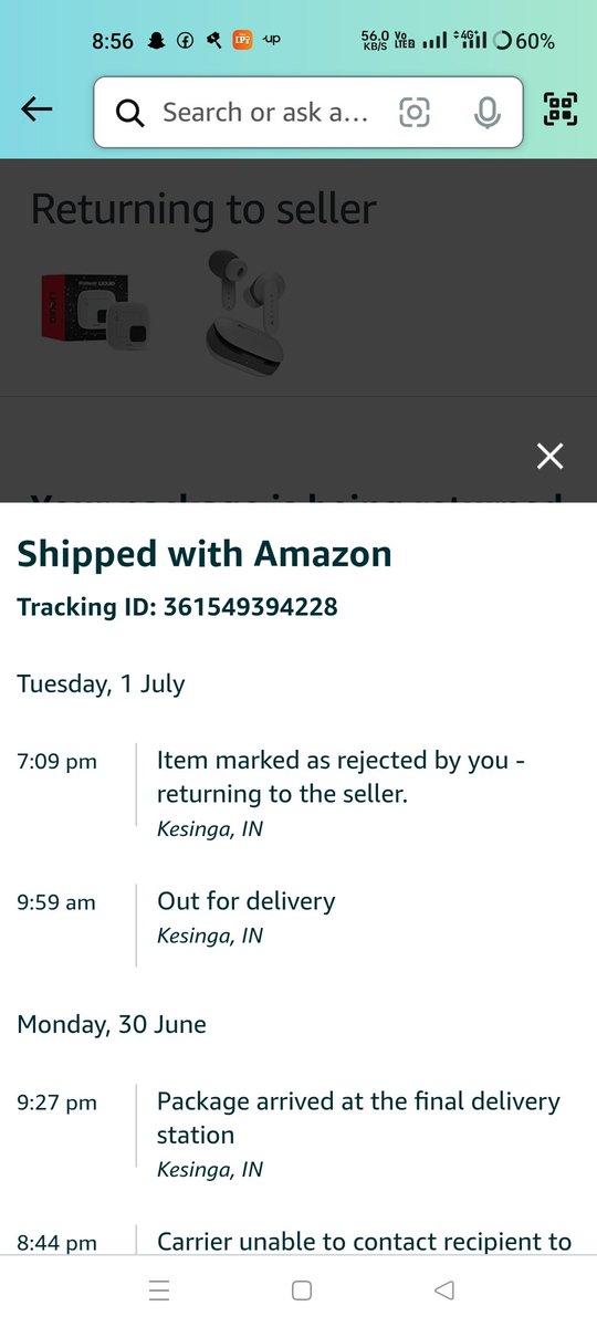 BardhamanJ's tweet photo. @AmazonHelp 
Order number-403-1001752-4820318
Worst service my amazon.
I order a item on 25th june but todays its showing that the item was ignored by me at my doorstep but the delivery agent has not contacted be and not visited my address. https://t.co/MCcq3Jhp7U