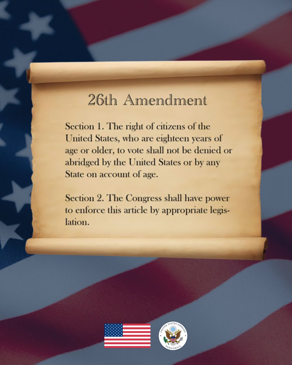 Did you know? The #26thAmendment, ratified on July 1, 1971, lowered the voting age in the 🇺🇸 from 21 to 18—unlocking the vote for millions of young Americans across federal, state, and local elections. 🗳️