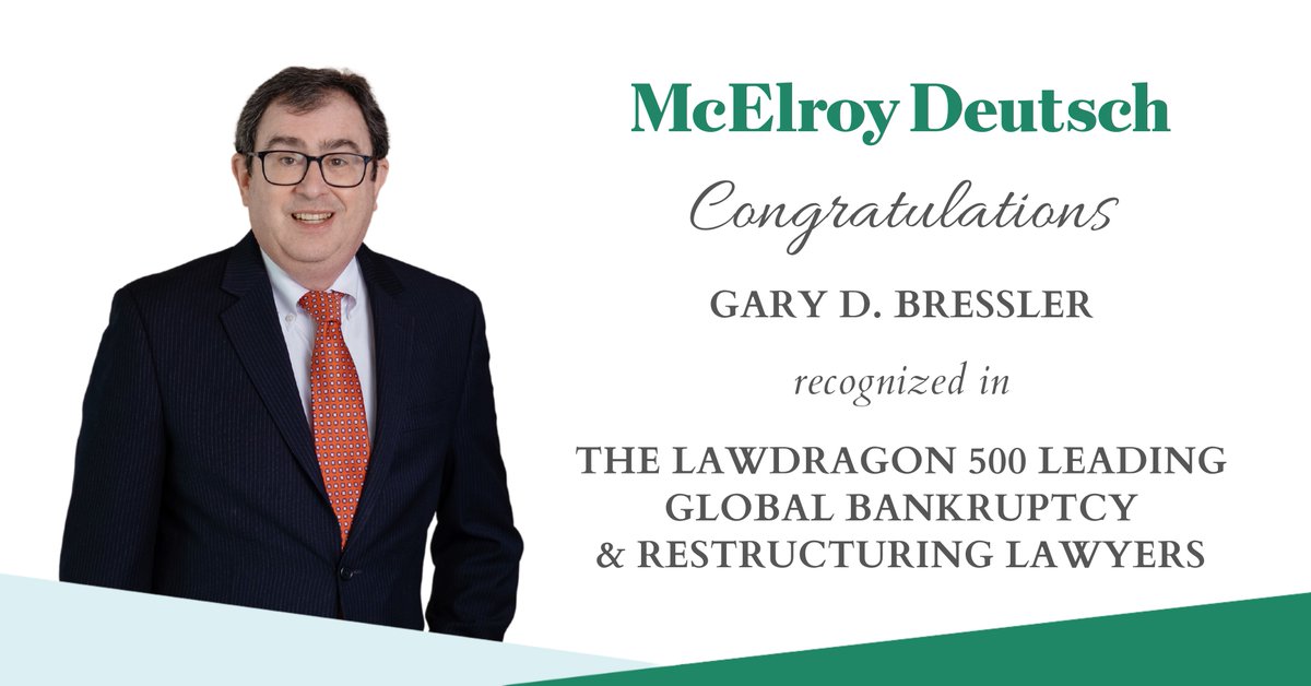 🏆Congratulations to Gary Bressler, Managing Partner of <a href="/MDMC_LAW/">McElroy, Deutsch, Mulvaney & Carpenter, LLP</a>'s Delaware office, on being named to The <a href="/lawdragon_news/">Lawdragon</a> 500 Leading Global Bankruptcy &amp; Restructuring Lawyers for 2025. 

🔗Learn more here: shorturl.at/kFsDt

#McElroyDeutsch #Lawdragon #bankruptcylaw