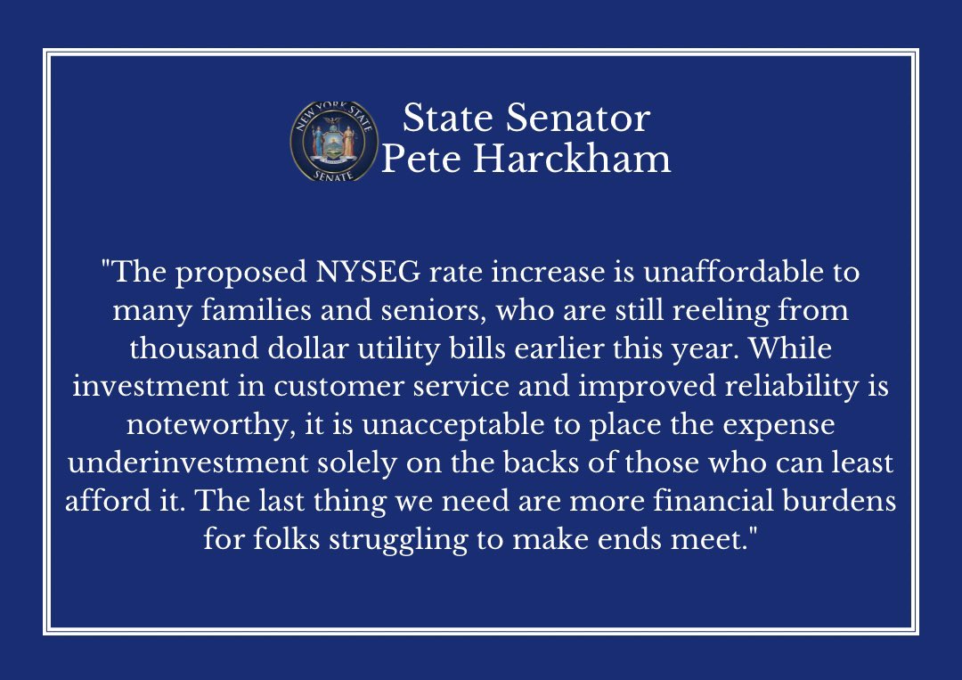 My statement on NYSEG’s proposed rate increase.